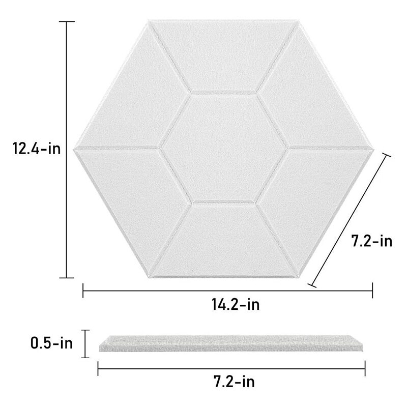 12 Pack Sound Proof Padding Acoustic Panels,Hexagon Sound Proofing Absorbing Panel High Density Beveled Edge Wall Panels