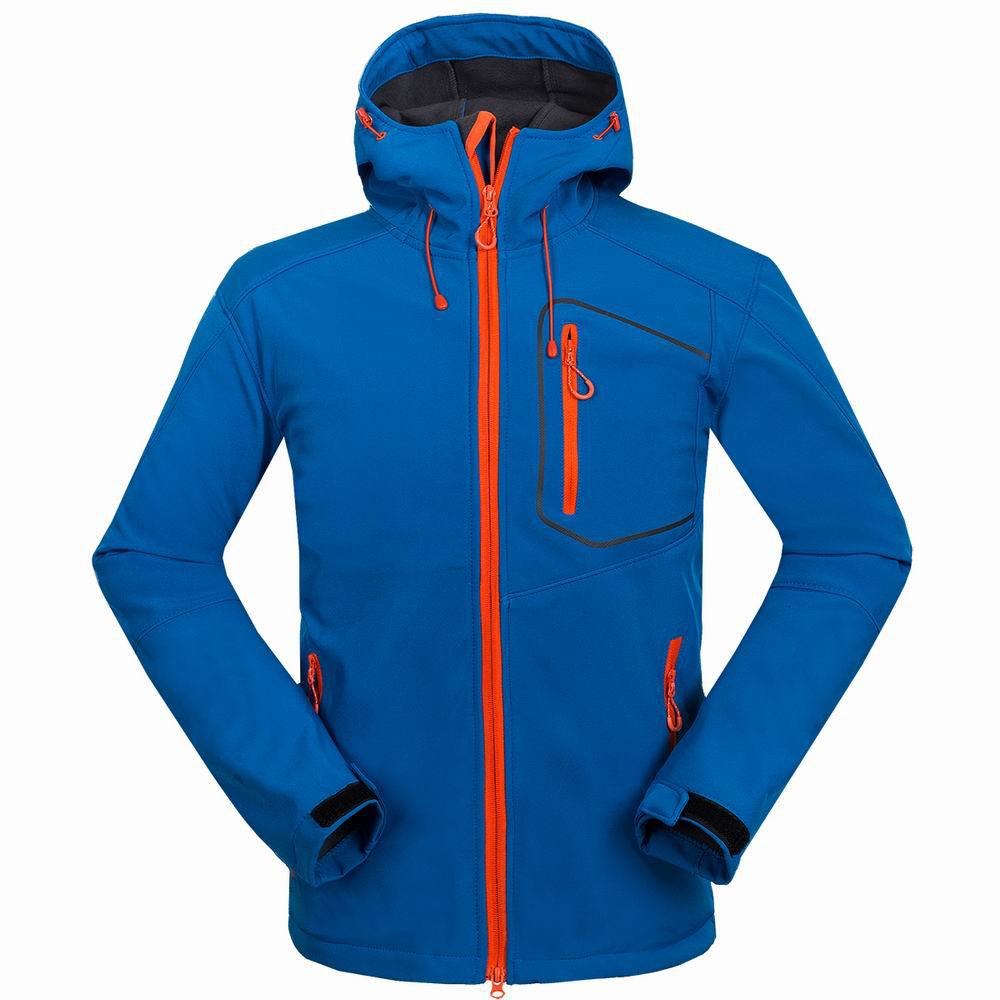 Vedenpitävä hupullinen softshell takki miesten mammutti vaellusvaatteet lämpötekniikka fleece hiihtokalastus kiipeilyvaatteet: Sininen / Xxxl