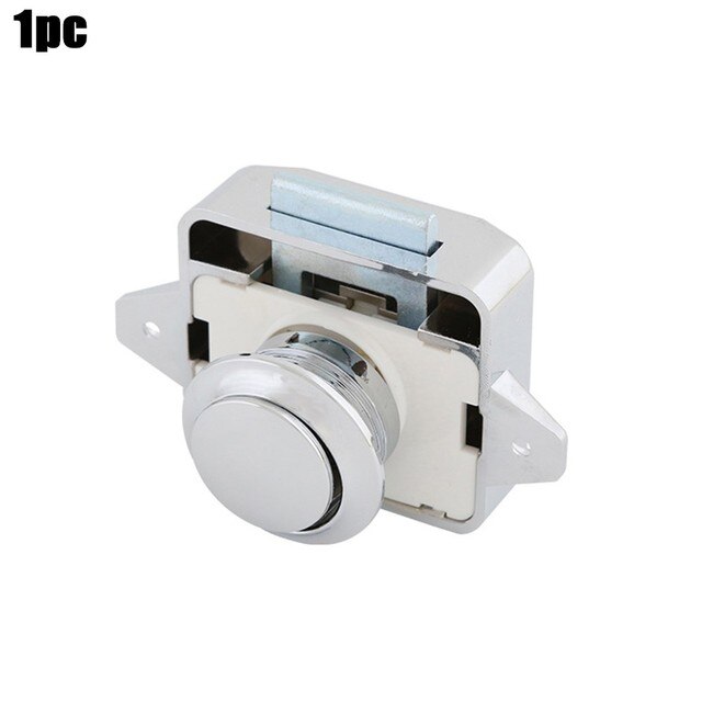 Furniture Hardware Handle Lock Camper Car RV Caravan Hanging Cabinet Lock Desk Drawer Latch Button Lock For Kitchen Cabinet Door: silver 1pc
