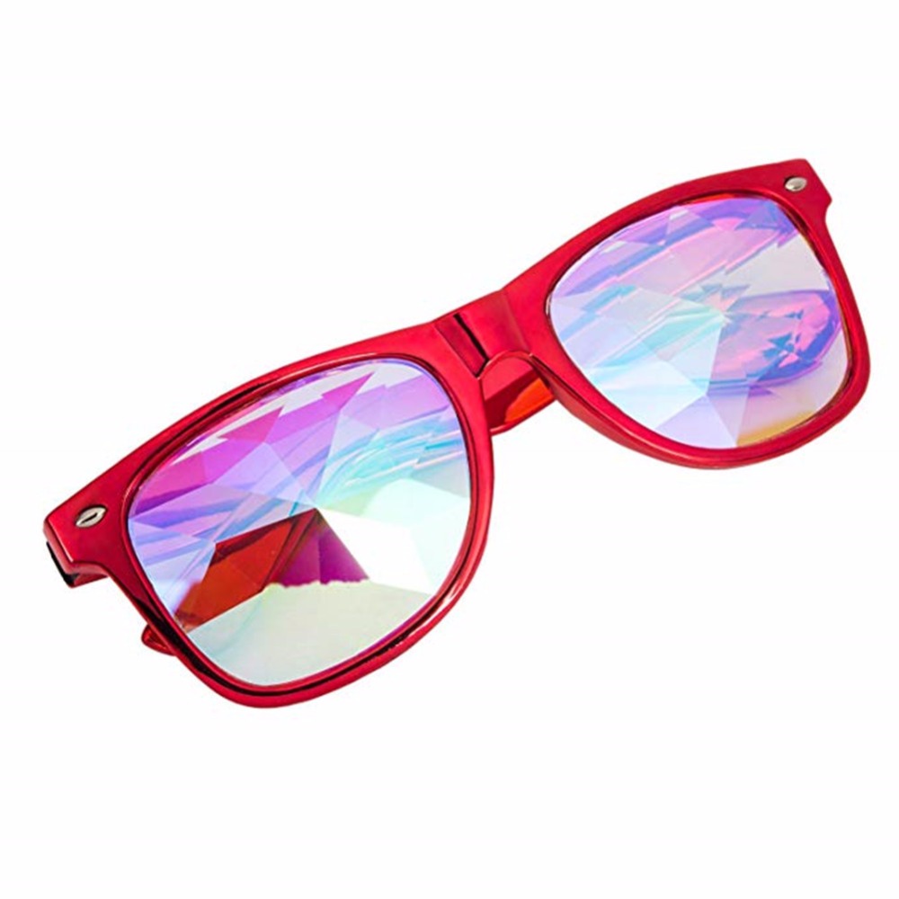 2 pièces noir blanc rouge kaléidoscope lunettes verre léger cristal EDM Festival Diffraction arc-en-ciel prisme lunettes de soleil