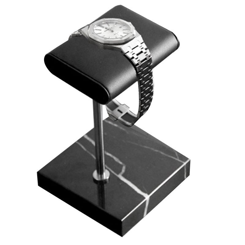 Watch Stand Holder - Black Marble Base & Silver Metal Rod - Jewelry Display for Watches & Bracelets