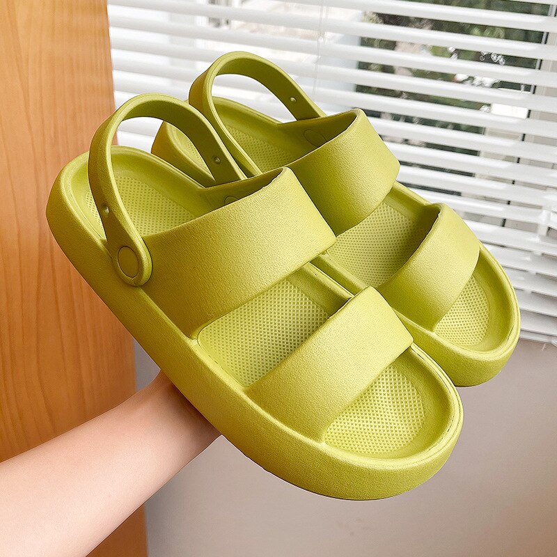 Women Summer Thick Platform Slippers Beach Eva Flip Flops Soft Sole Slide Sandals Leisure Men Ladies Indoor Bath Anti-slip Shoes: Green / 36-37