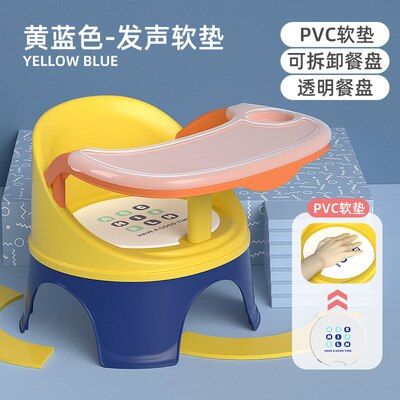 Kinderen Eetkamerstoel Met Plaat Baby Eten Tafel Kinderstoel Eettafel Terug Call Genoemd Stoel Baby Plastic Kruk: yellow double plate