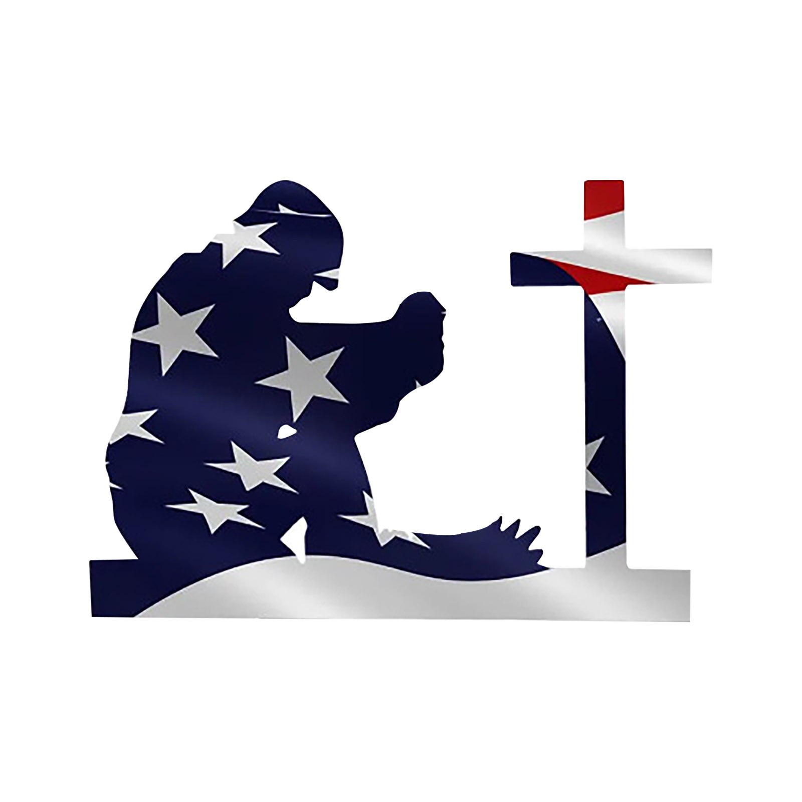 American Cross Kneeling Soldier Weathered Sign Splicing Art Decoration Kneeling Soldier's Garden Signs Independence Day Decor #P: B