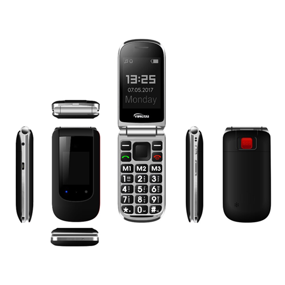 YINGTAI T09 podwójny ekran singli seniorów w telefon dla starszych SOS wyposażone są w telefon z klapką telefon komórkowy Big Push przycisk GSM telefon komórkowy: Standard / silver black