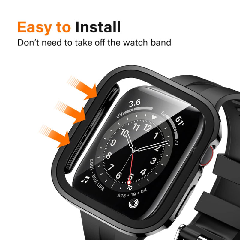 Gehard glazen behuizing voor Apple Watch 45 mm 41 mm 44 mm 40 mm Screenprotector Cover Waterdichte harde bumper iWatch-serie 4 5 SE 6 7 8