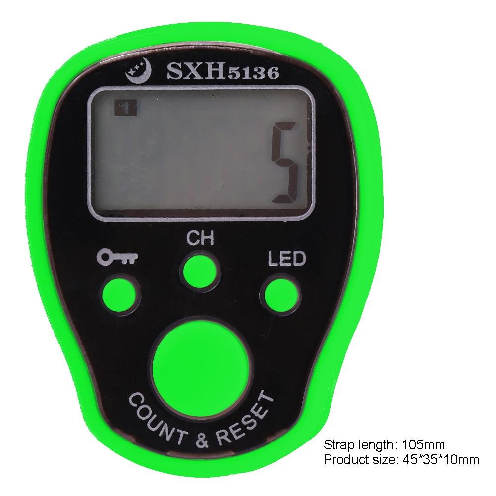 Compteur de doigt électronique LCD numérique LED anneau de main compteur lumineux de nuit cinq canaux avec compteur de fonction de verrouillage: green