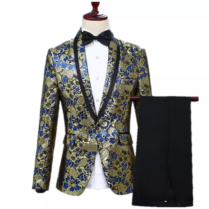 Luxury Floral Print Slim Fit Blazer With Pants Men... – Grandado