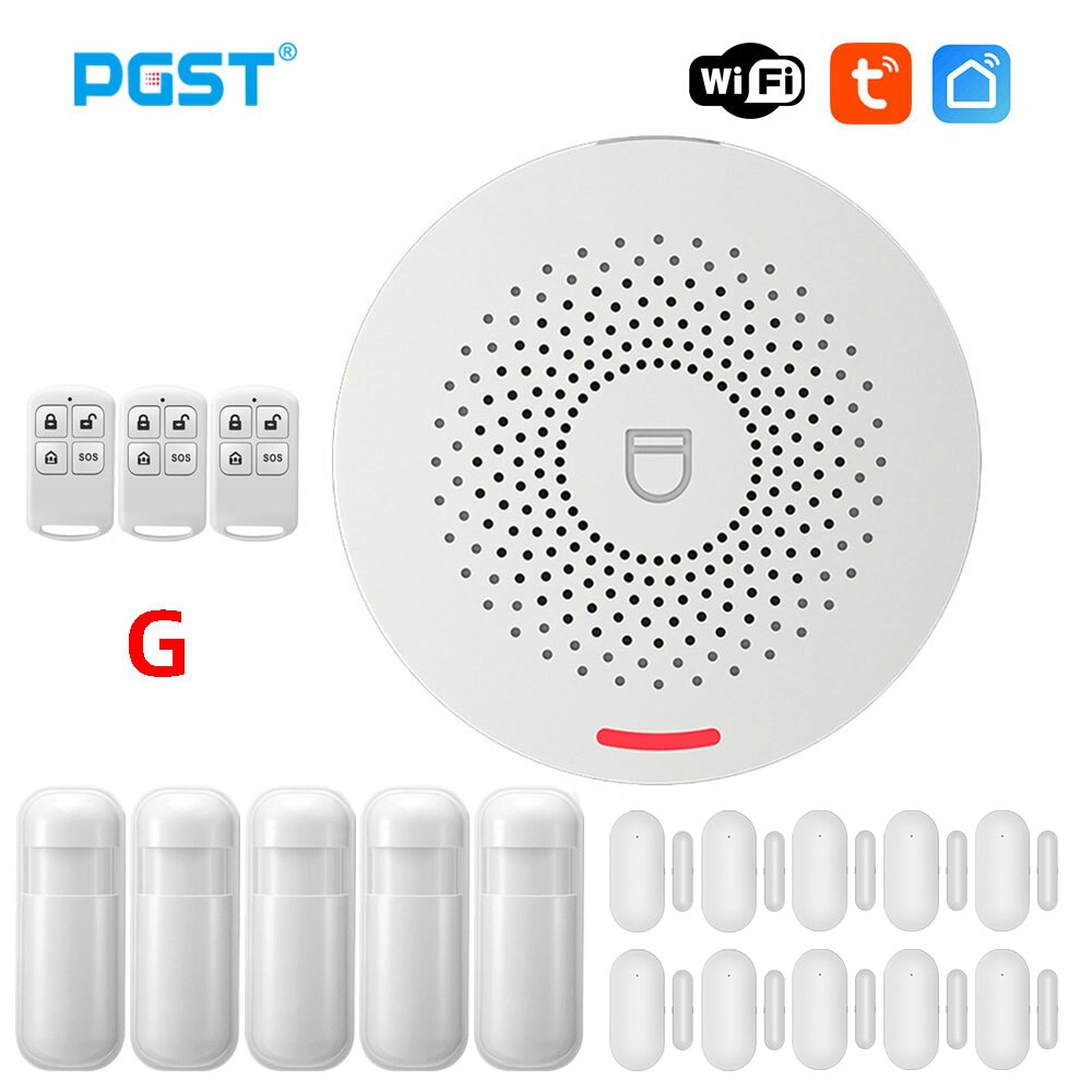 PGST – kit système d&#39;alarme de sécurité sans fil PW150, wi-fi, avec détecteur de mouvement, capteur de porte, application Tuya, contrôle pour maison intelligente
