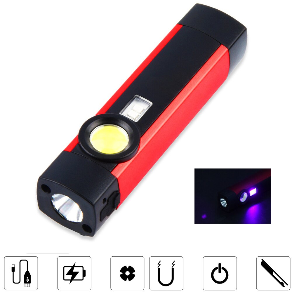 Cob draagbare zaklamp, witte uv led inspectielamp, usb oplaadbare werklamp, waterdichte kampeertentlantaarn