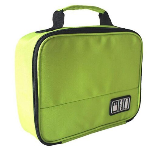 Bolsa organizadora de cables para viaje, cargador Digital portátil con cremallera, kit de almacenamiento de cosméticos, accesorios de viaje: Verde