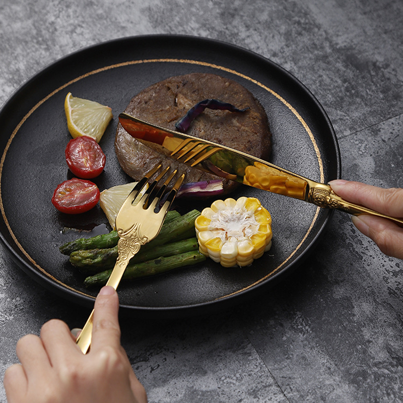 Luxus Palace Besteck Set Edelstahl Steak Messer Gabel Hause Komplette Geschirr Kaffee Löffel Teelöffel Küche Utensilien