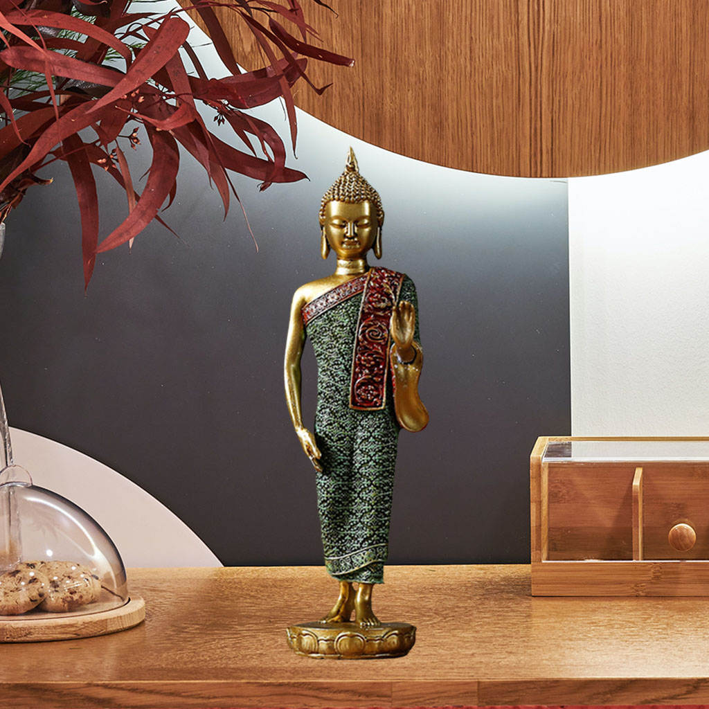 Resin Thai Sitting Buddha Asian Statue Chinese Feng Shui Sculpture Luck Wealth Sculpture Home Art Decor Collection