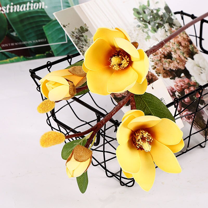 5 magnolia flowers 75CM artificial flowers: yellow