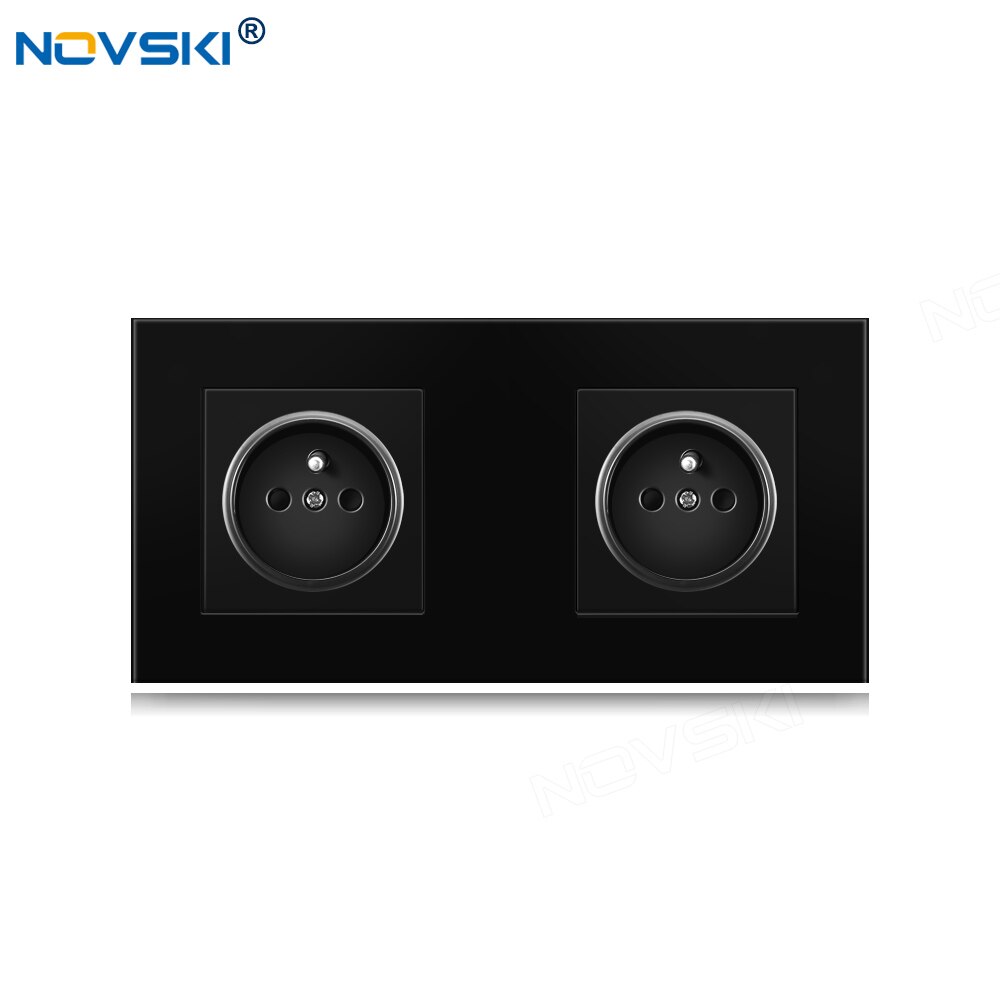 Novski Eu Franse Muur Kristal Glas Zwart Paneel Stopcontact 2 Frame 86*172 Mm, ingebouwde Led Voor Usb Charger: pc panel non-USB