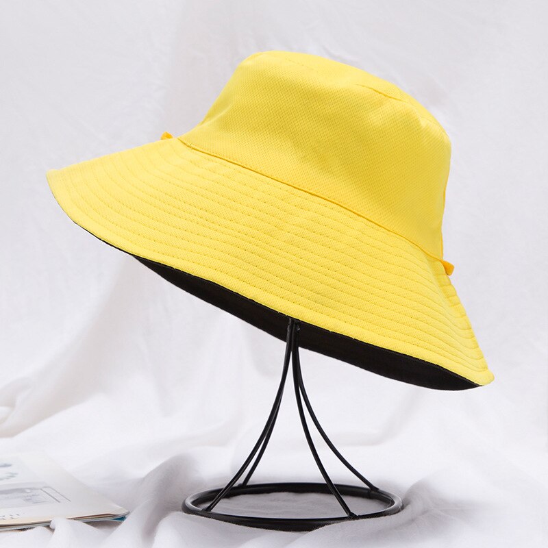 Fisherman's Hat Red Double Face Covering Hat Travel Big Edge Sun Hat Women's Versatile Japanese Net: Yellow  -Black
