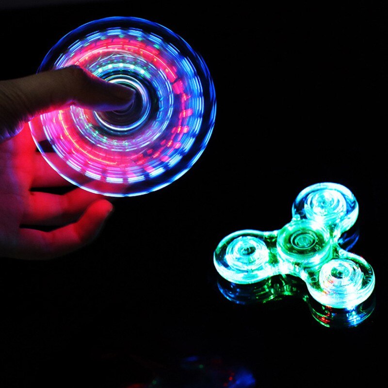 Luminous Fidget Spinner LED Light Up Changeable Hand Spinners Adult Glowing Spiner Stress Relief Toys For Kids: Transparent