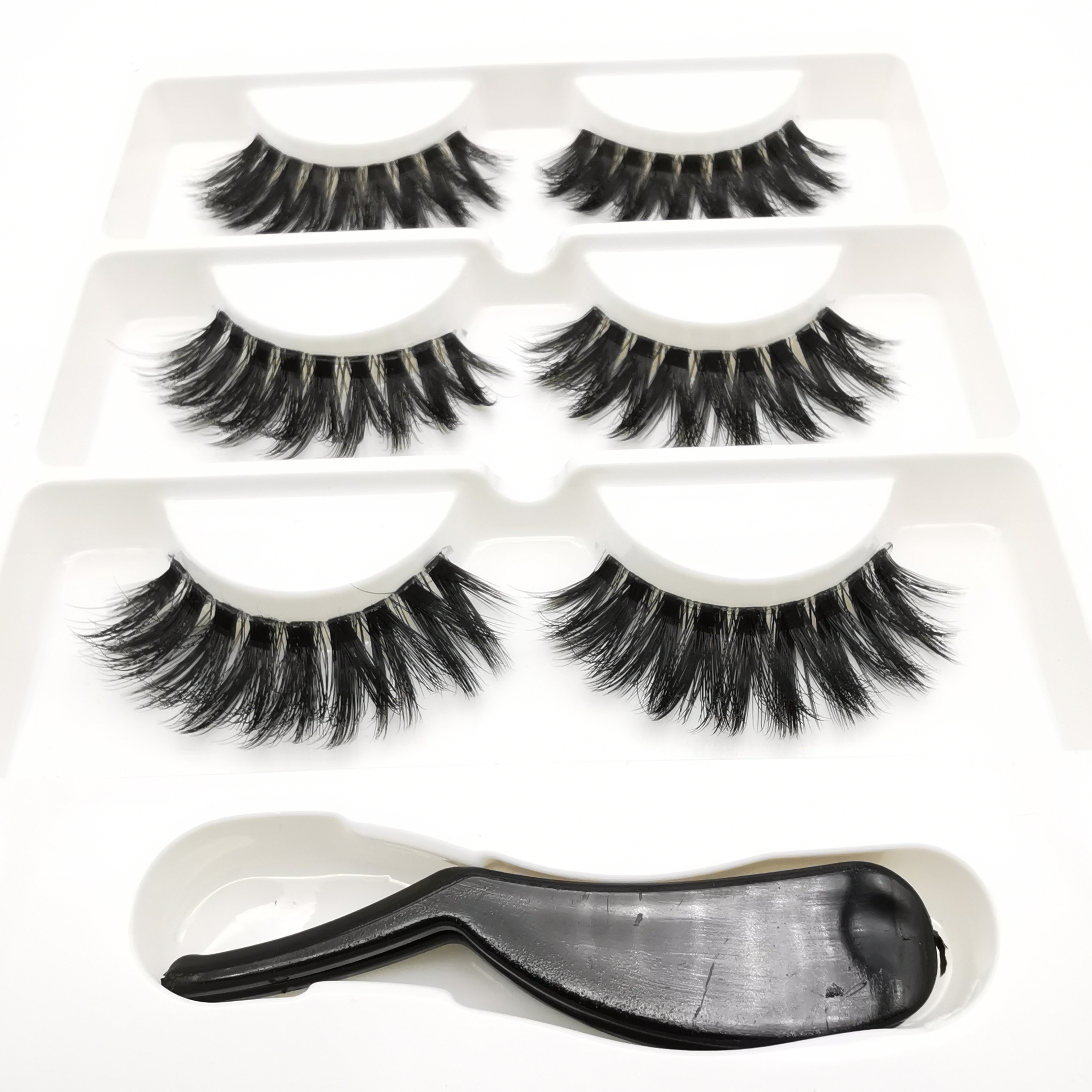 Mink Eyelashes 3 pairs lashes invisible band mink lashes reusable false eyelashes Makeup in Bulk+Eyelash curler: 3pairs-3DFF13