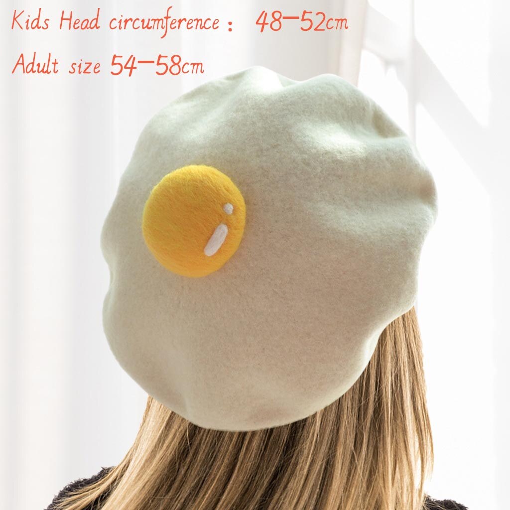 Kvinder kawaii pocheret æggeblomme baretter piger manuel uld filt huer kasketter maler hat vinter forælder-barn fransk hat: B