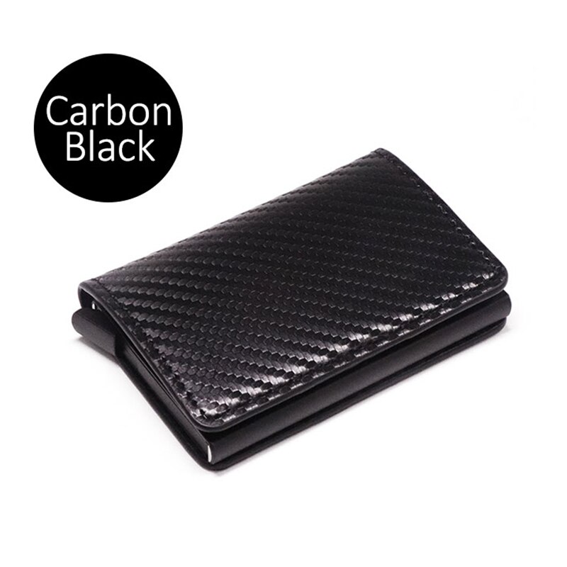 Dienqi Rfid Koolstofvezel Credit Kaarthouder Mannen Portefeuilles Zwarte Korte Purse Man Trifold Leather Slim Dunne Mini Portemonnee Smart walet: Carbon Black