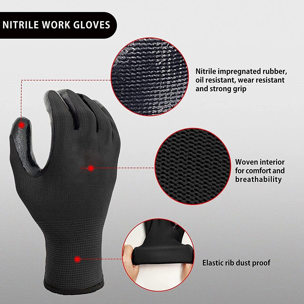 Safety Working Gloves Premium Nitrile Coated Builders Excellent Grip Gardening Grip Industrial Protective Work Flexible Gloves