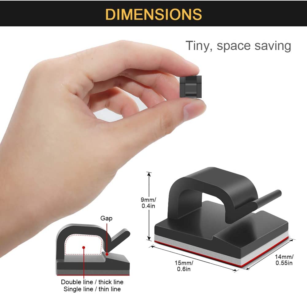 50 stk kabelclips med stærke klæbende tape wire clips wireholder organizer ledningshåndtering til bil kontor og hjem sort