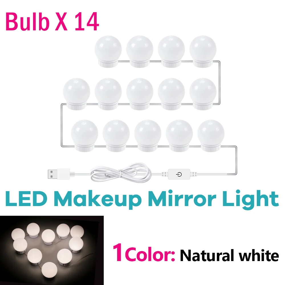 Makeup Mirror LED Light Bulbs USB 5V Bathroom Dressing Table Vanity Lights Hollywood Dressing Table Mirror Lighting: Multicolor