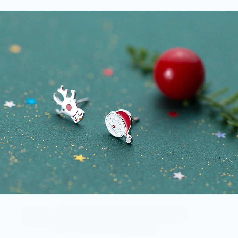 MloveAcc 925 srebro śliczne ełk święty mikołaj Chrismas kolczyk stadnina dla kobiet dziewczyn dziecko prezenty boucle d'oreille enfant 925