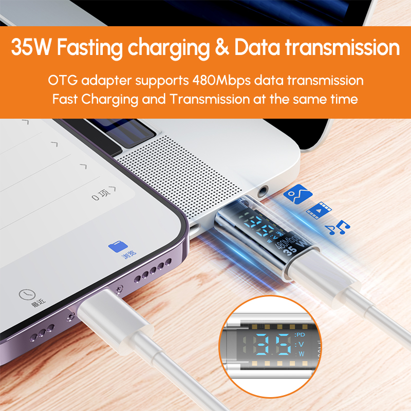 Adaptador de cargador Lightning hembra a USB C de 35W para IPhone 15 14 13 12 Pro Max tipo C conector de probador de potencia de carga de 8 pines