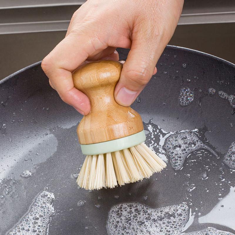 vajilla herramienta multifuncional para cepillo de limpieza de cocina Mini duradero mango de madera Redondo. Plato depurador de la olla Pan lavado