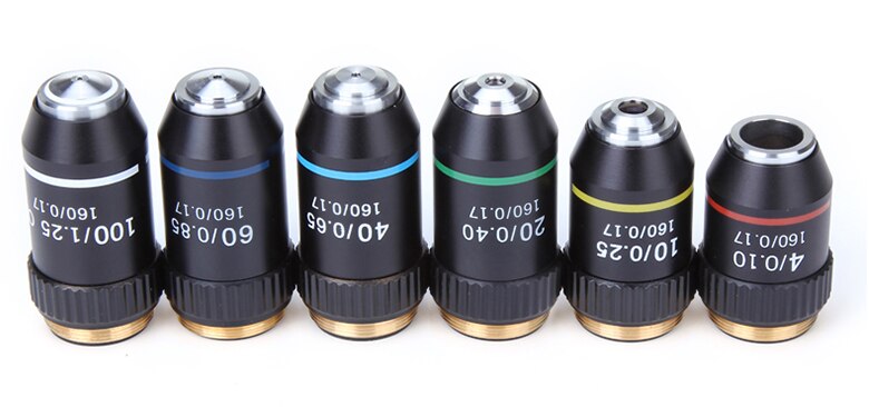 hilo de RMS 160/0 17 4X 10X 20X 40X 60X 100X (aceite) Microscopio biológico de lente de objetivo