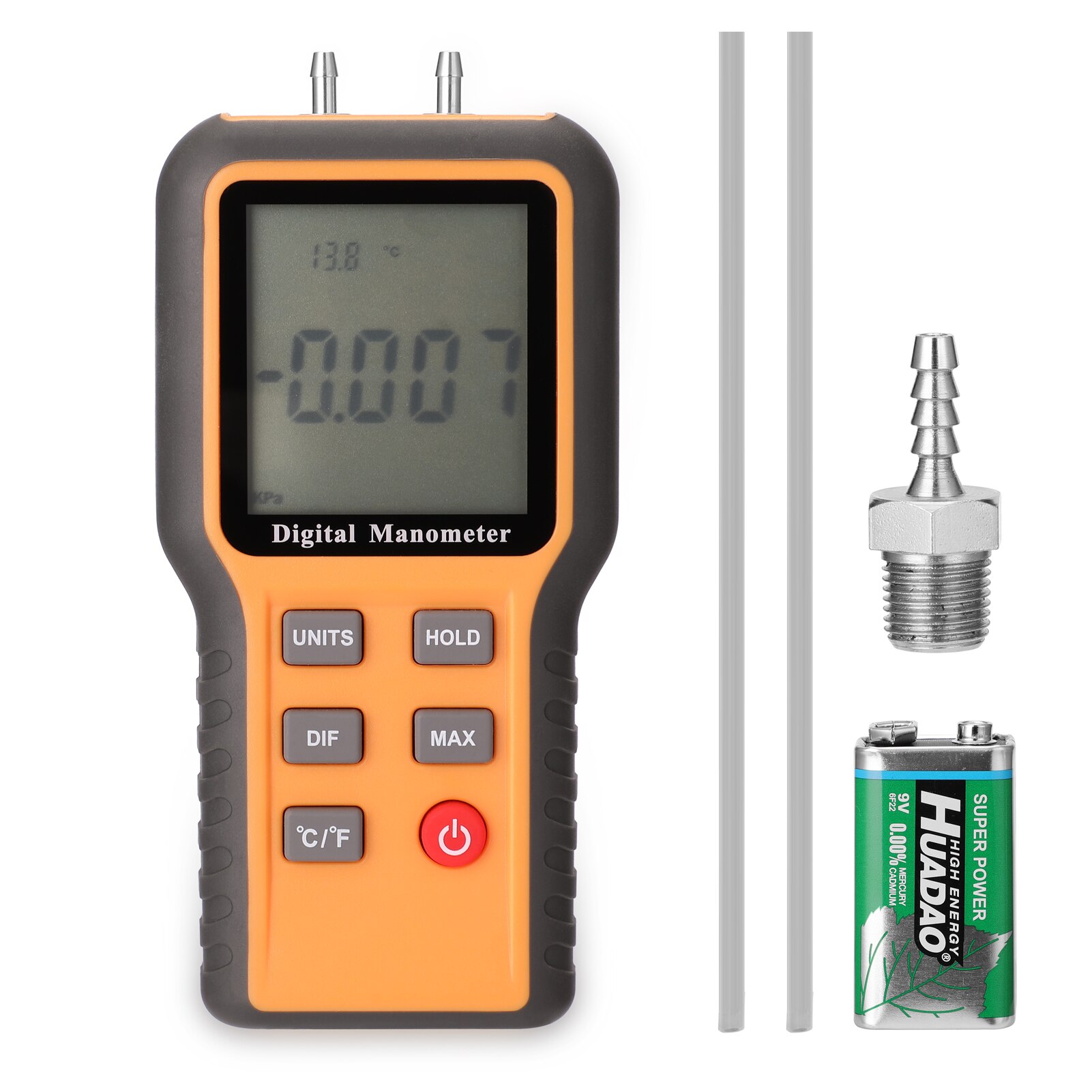 Digital Manometer LCD Display ℃ ℉ Switchable 12 Pressure Units Temperature Measurement Tool Pipes Pressure Measuring Device