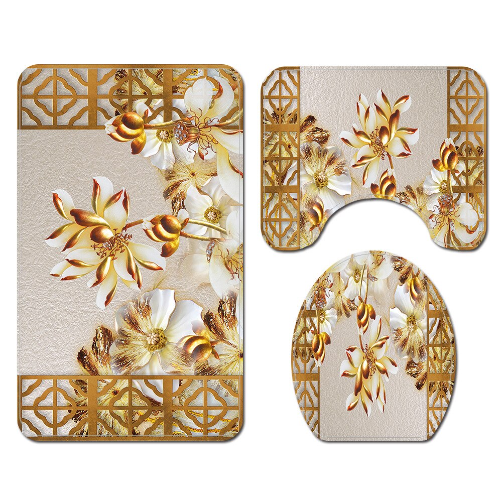 Tapete do banheiro tapete de banho floral com cortina de chuveiro conjunto flanela toalete capa de assento tapete de banho de absorção de água tapetes do banheiro: Bath mat-700
