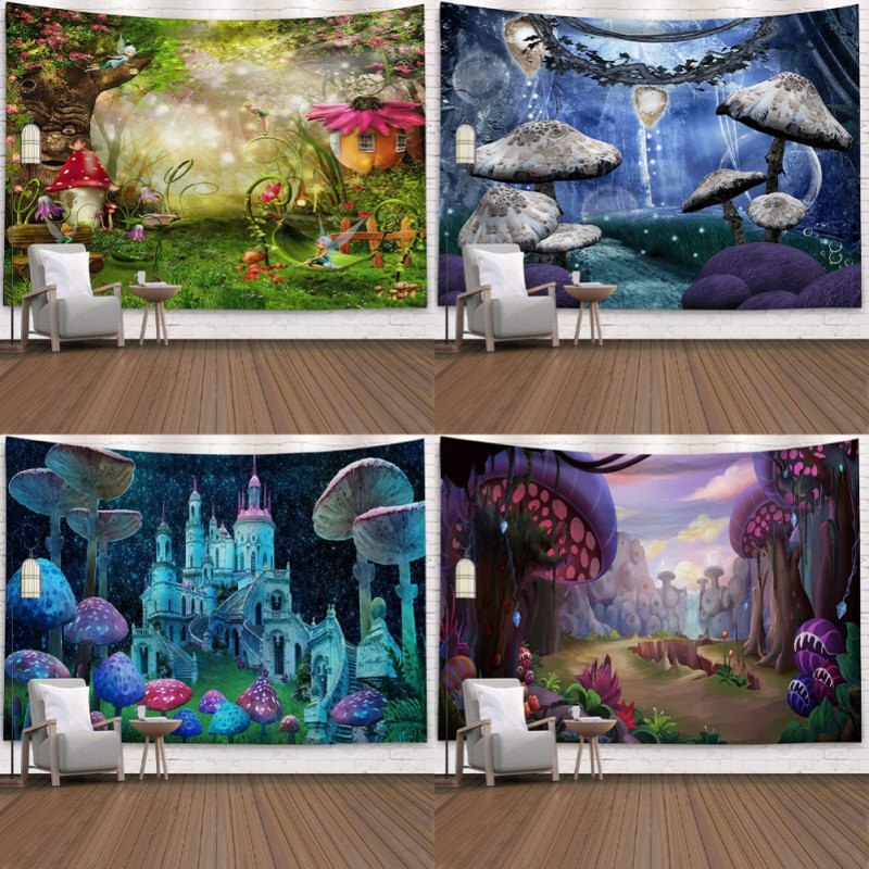 Tenture murale tapisserie 3D décor à la maison fée monde fond mur tissu couverture avec 2 pièces sans couture clou et Clip