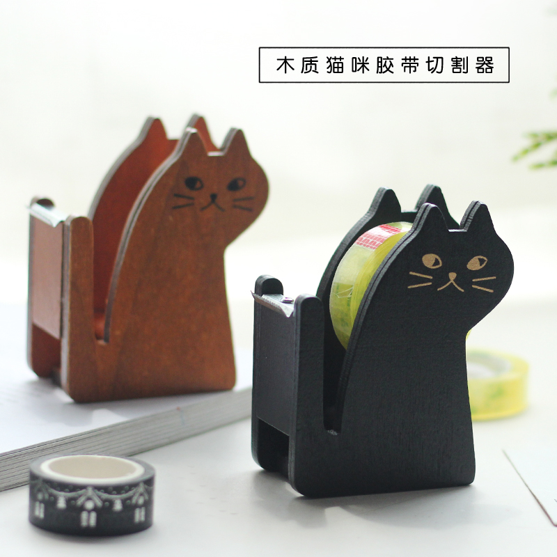 tape dispenser kawaii retro wooden cat styling tape cutter Miranda cat manufacturer cute stationery