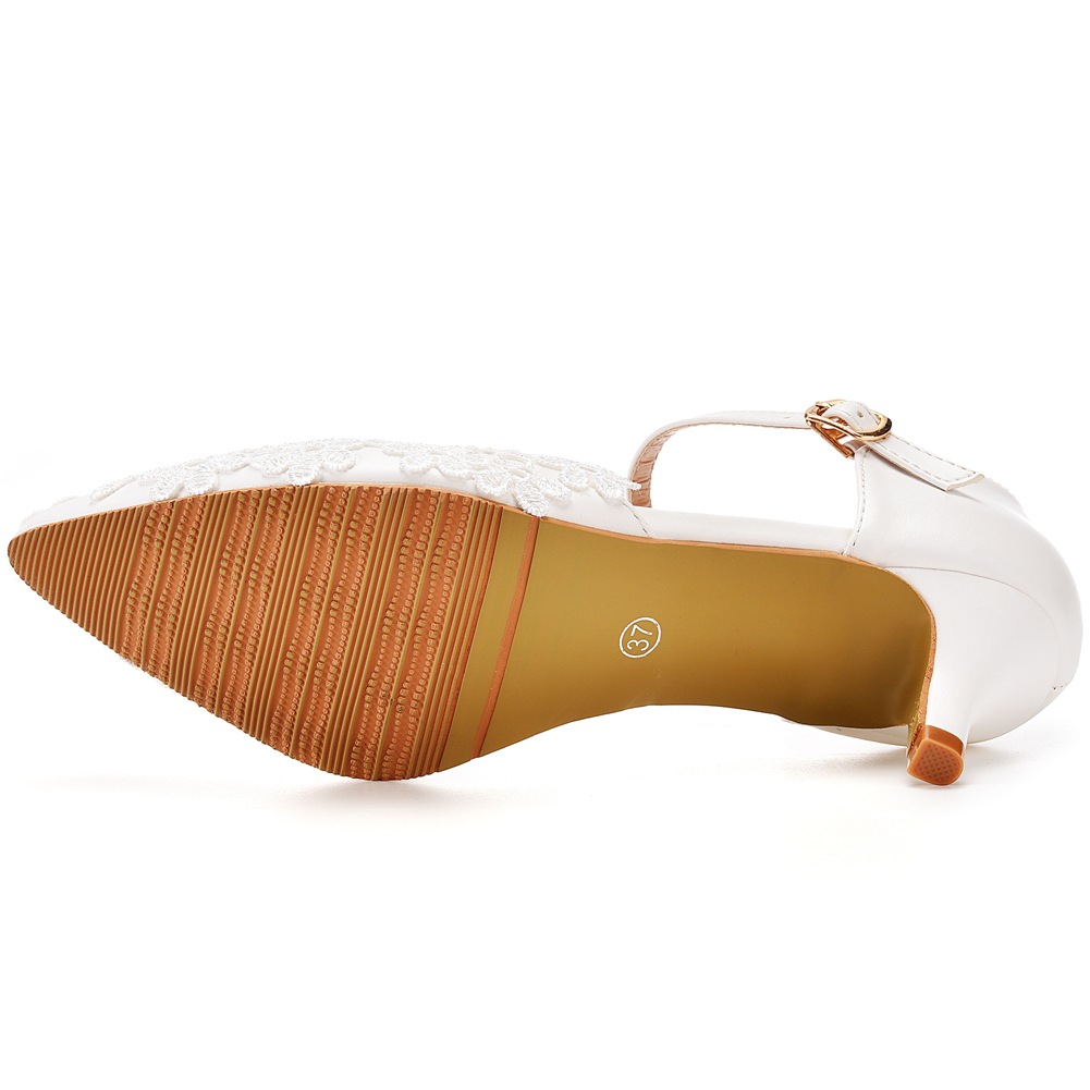 wedding shoes bride white wedding shoes female high heels ankle strap pumps women shoes rhinestone lace high heels party shoe#42