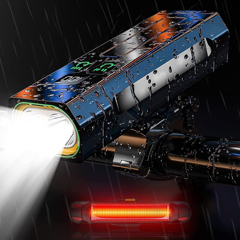 Upgrade System Super Bright 7000 Lumens LED Bike Lights Front and Back,Powerful USB Rechargeable Bicycle Headlight