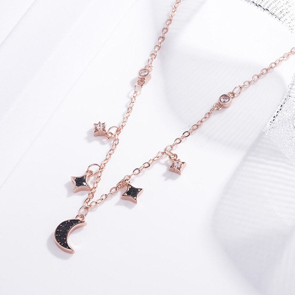 Ster Maan Zirkoon Hanger Ketting Titanium Rvs Materiaal Ingelegd Zirkoon Ketting Kettingen Mode Trendy Vrouwen Sieraden