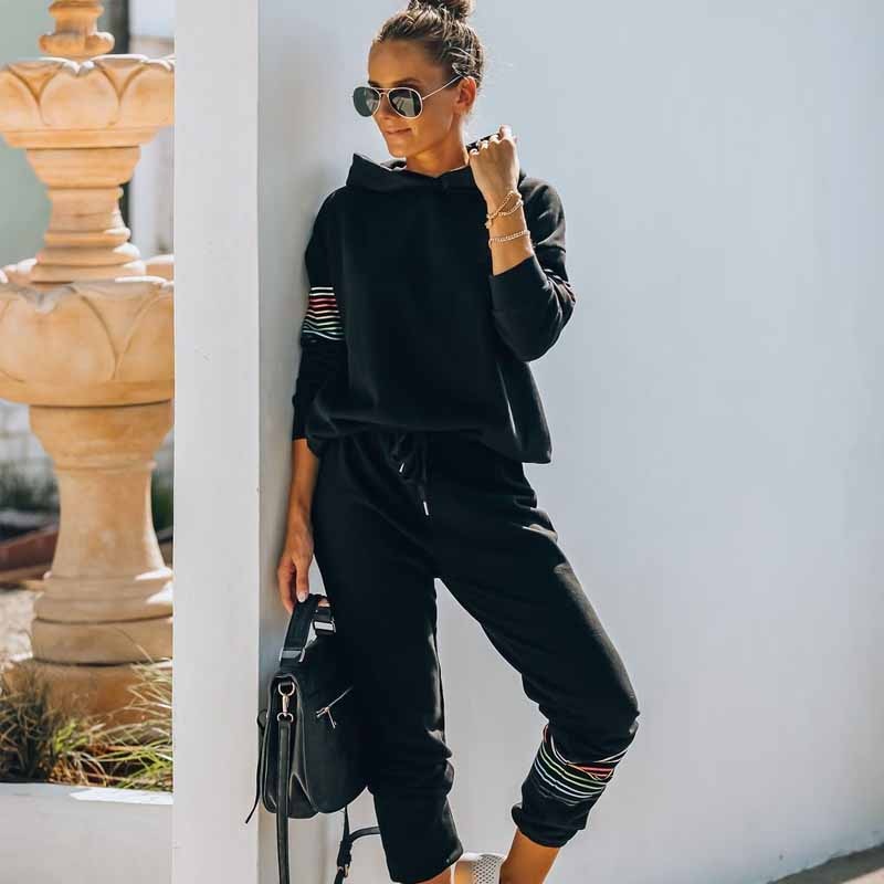 Costume de sport pour femme, ensemble de survêtement 2 pièces + pantalon, sweat-shirt, collection automne-hiver pull à capuche, garde au