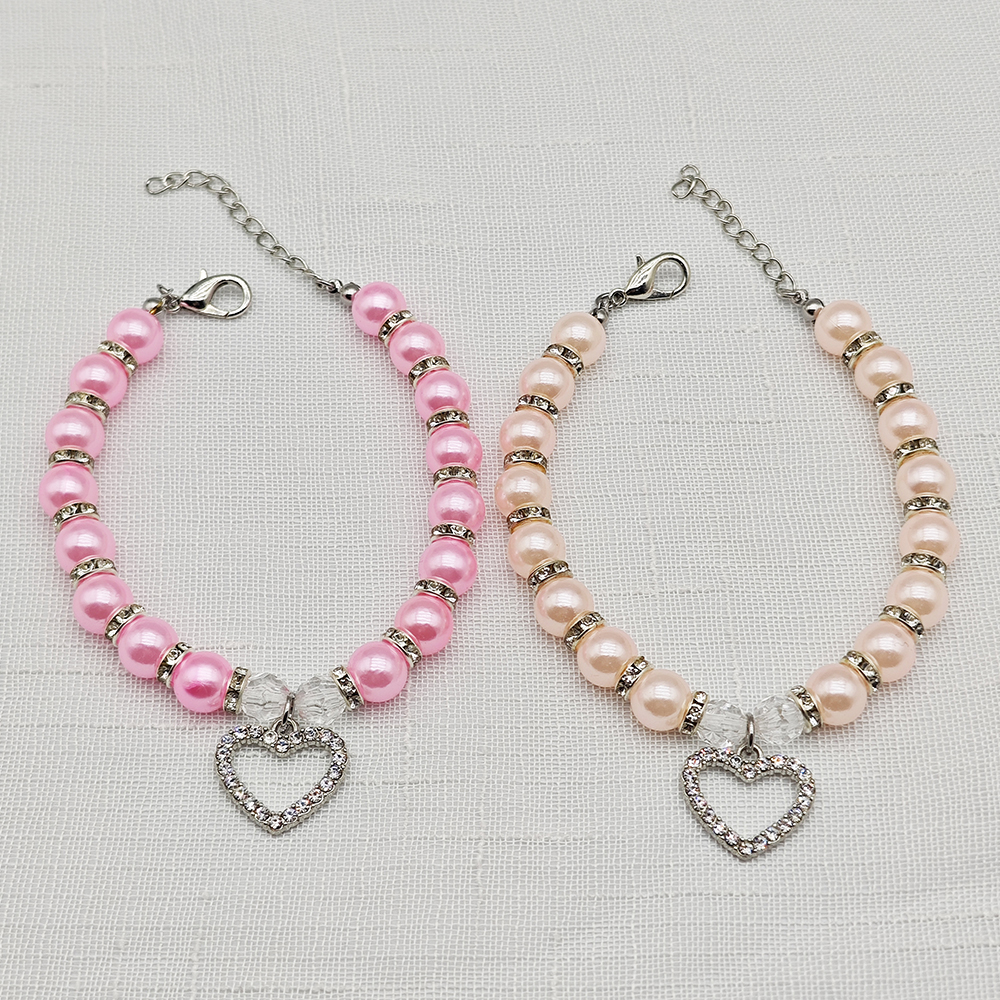 collier de perles pour animaux de compagnie mignon avec pendentif en strass en forme de coeur collier de chien de chat réglable bijoux pour petits animaux de compagnie 8 couleurs