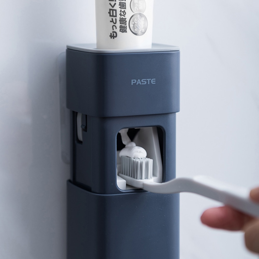 Tandpasta dispenser støvtæt tandbørsteholder vægmonteret stativ badeværelse tilbehør sæt tandpasta squeezers