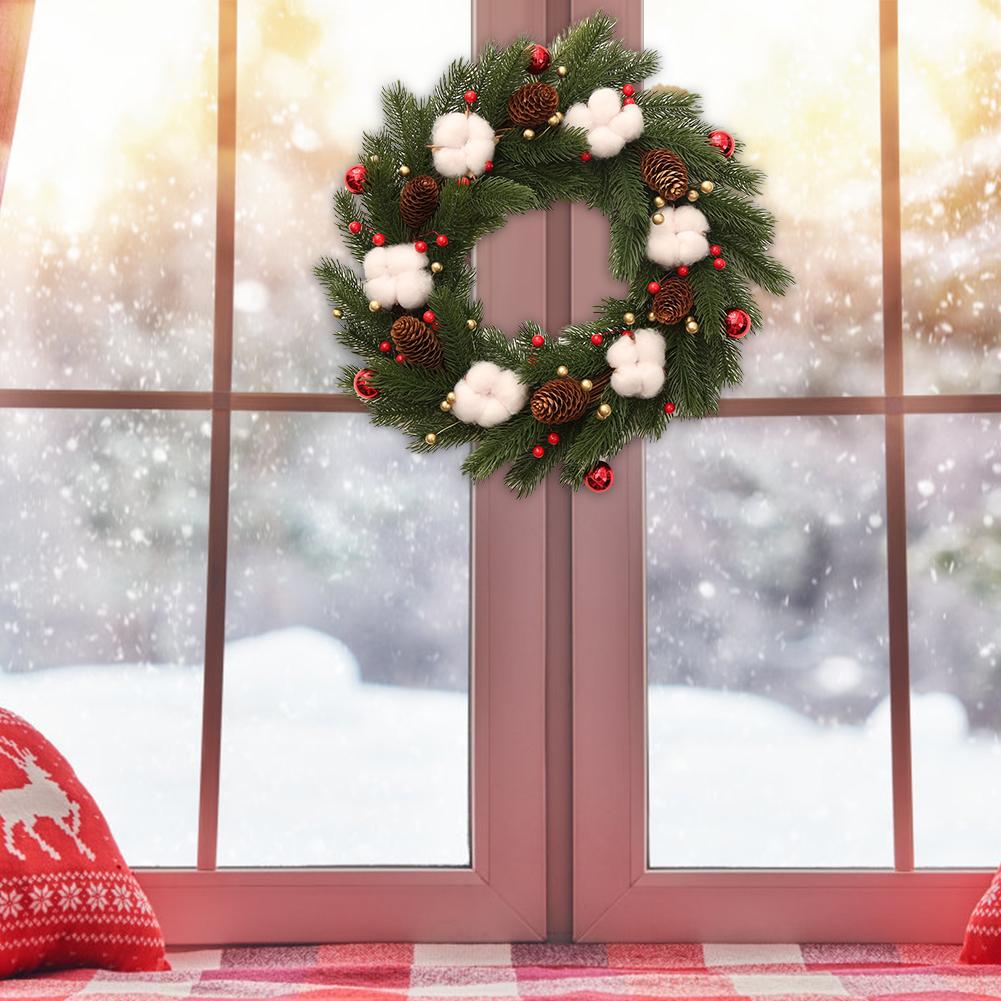 Autumn Pine Cone Cotton Wreath Harvest Festival Door Hanging Wreath for Halloween Thanksgiving Decoration