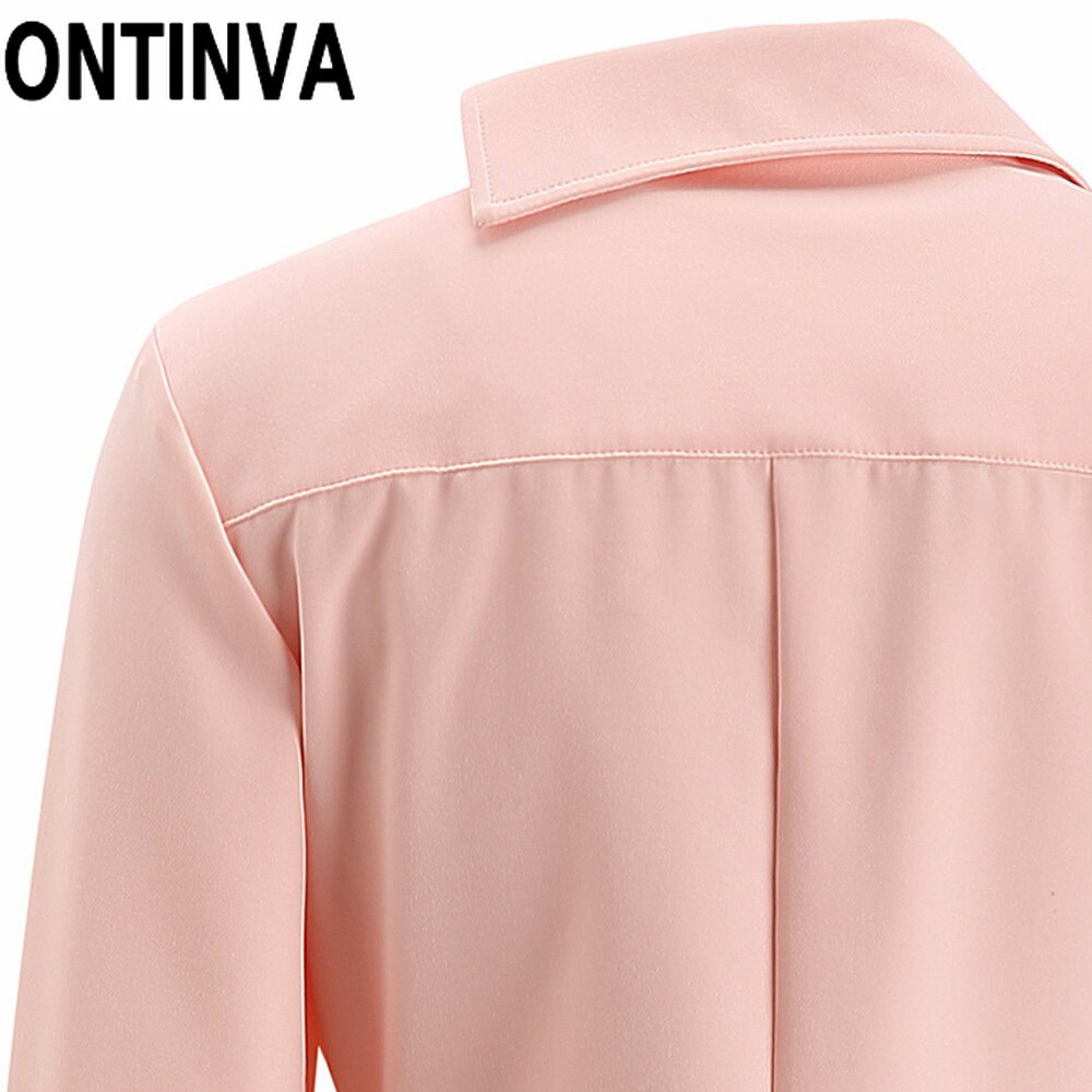 Liquidación señoras Color rosa Blusas con volantes camisa Irregular Ropa de Trabajo abotonada manga larga Mujer Blusas