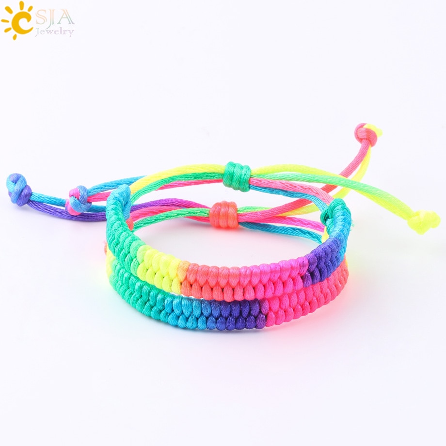 CSJA-joyería de la suerte para hombre y mujer, cuerda roja, hilo de hilo, arcoíris, pulseras de amistad ajustables