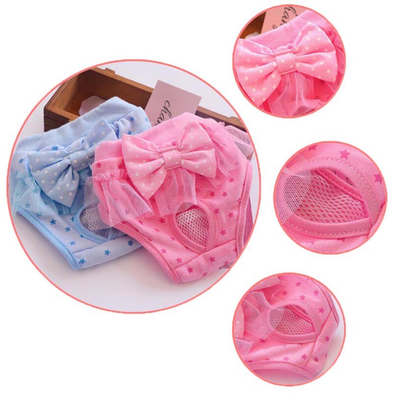2Pcs Sanitaire Slipje Hond Luier Fysiologische Broek Vrouwelijke Hond Slipje Shorts Strik Ondergoed Huisdier Broek Kant