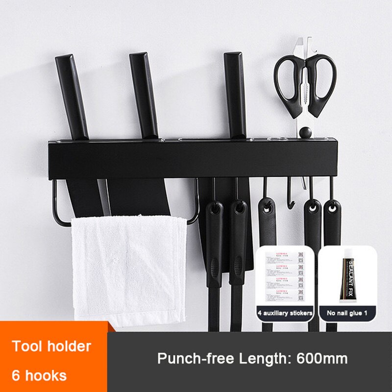 YUJIE 304 stainless steel 304 stainless steel kitchen rack,wall-mounted knife rack black JYM1033: A Black 60CM