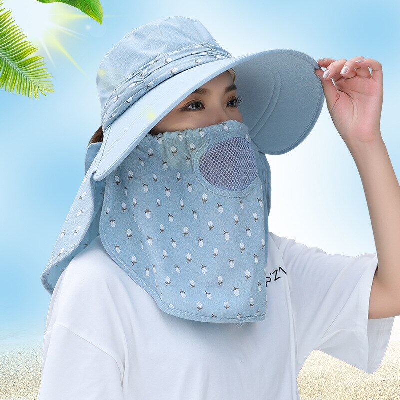 Capa de proteção primavera verão chapéus de sol feminino pescoço rosto protetor solar de borda larga respirável pescador chapéu máscara de sol ao ar livre