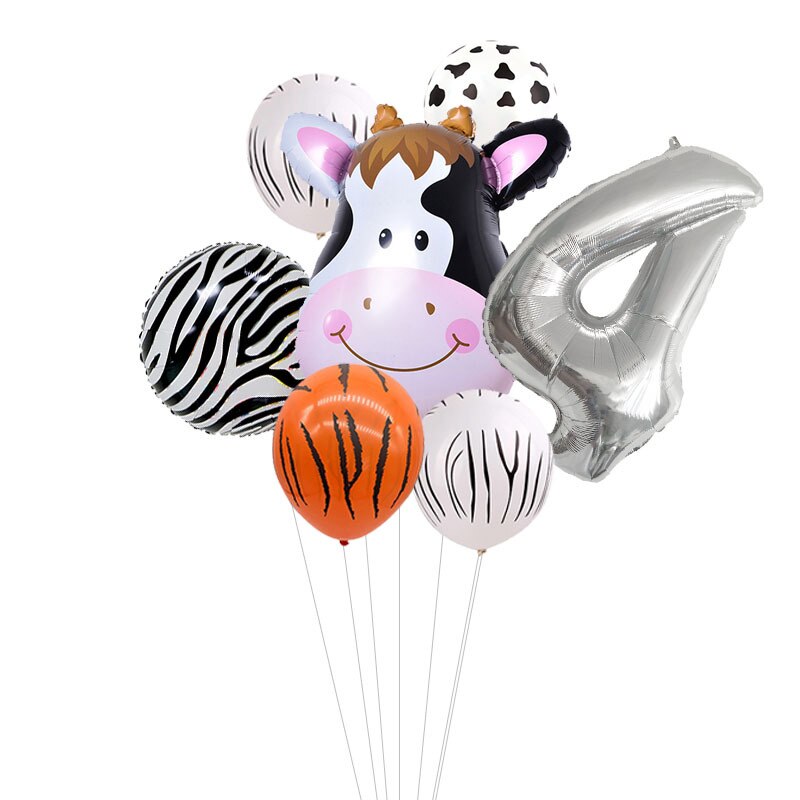 Kids Animal Birthday Party Balloons First Birthday Safari Animal Balloon Bouquet Jungle Animal Ballons Digital Balloon: silver 4