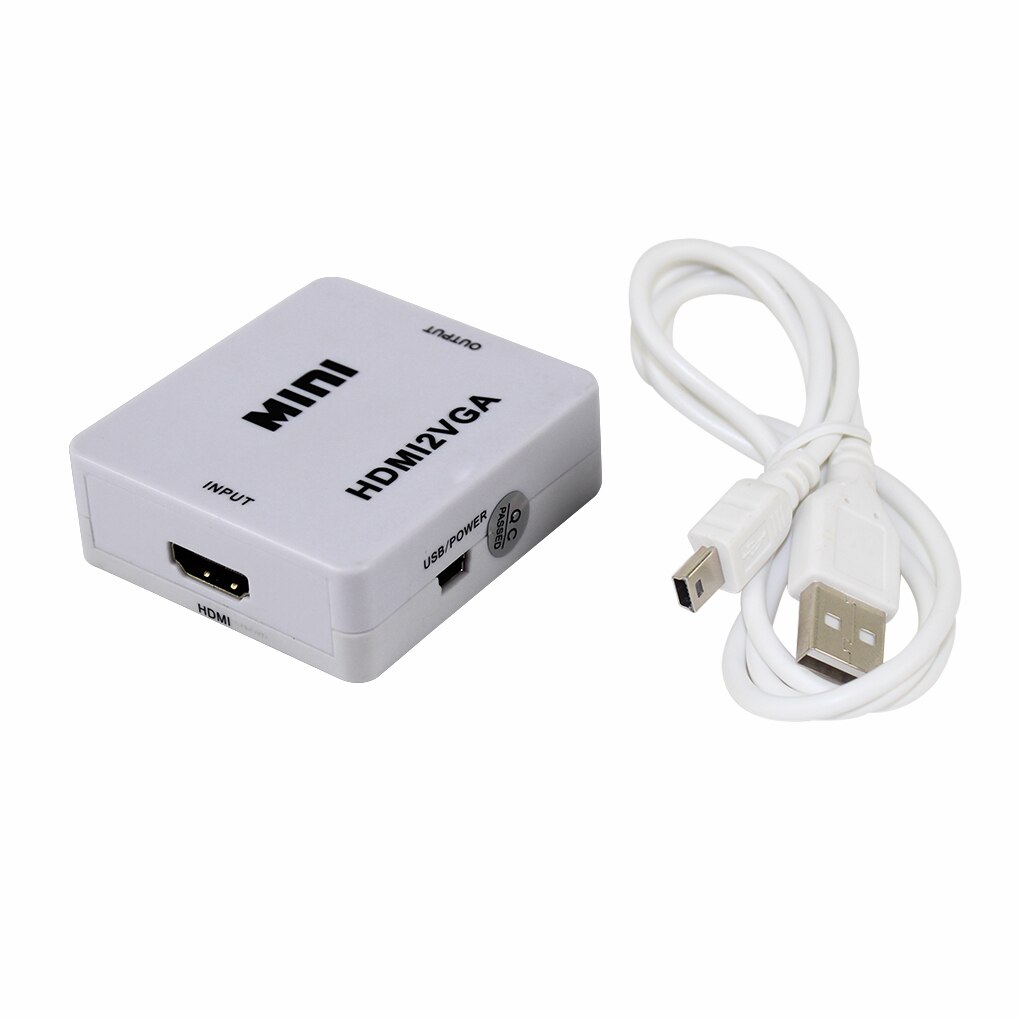 Portable HD 1080P MINI HDMI to VGA Converter With Audio VGA2HDMI Video Box Adapter For Computer HDTV Projector For Xbox DVD PS3: White