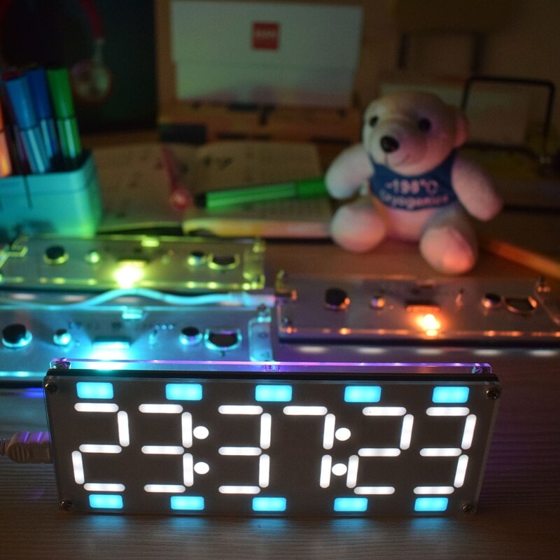 DIY Large Screen 6 Digit Two-Col LED Clock Kit Touch Control w Temp/Date/Week